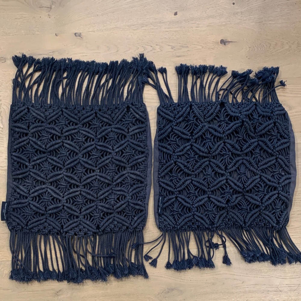 French Connection Dark Blue Macrame Woven Accent Pillow Covers